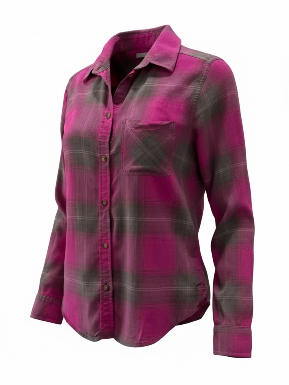 American Eagle Vintage Boyfriend Pink Gray Plaid Flannel Button-Down XS - Picture 3 of 14